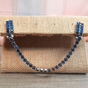 Vintage Blue Rhinestone Silver Tone Sweater Clasp